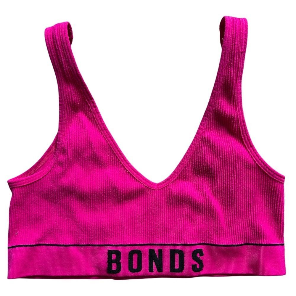 Bonds Originals Womens Deep V Pink Racerback Retro Rib Sports Bra Size Medium